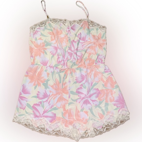 Victoria's Secret Other - Vintage Victoria's Secret Gold Label Floral Satin Lace Romper Lingerie Suit L